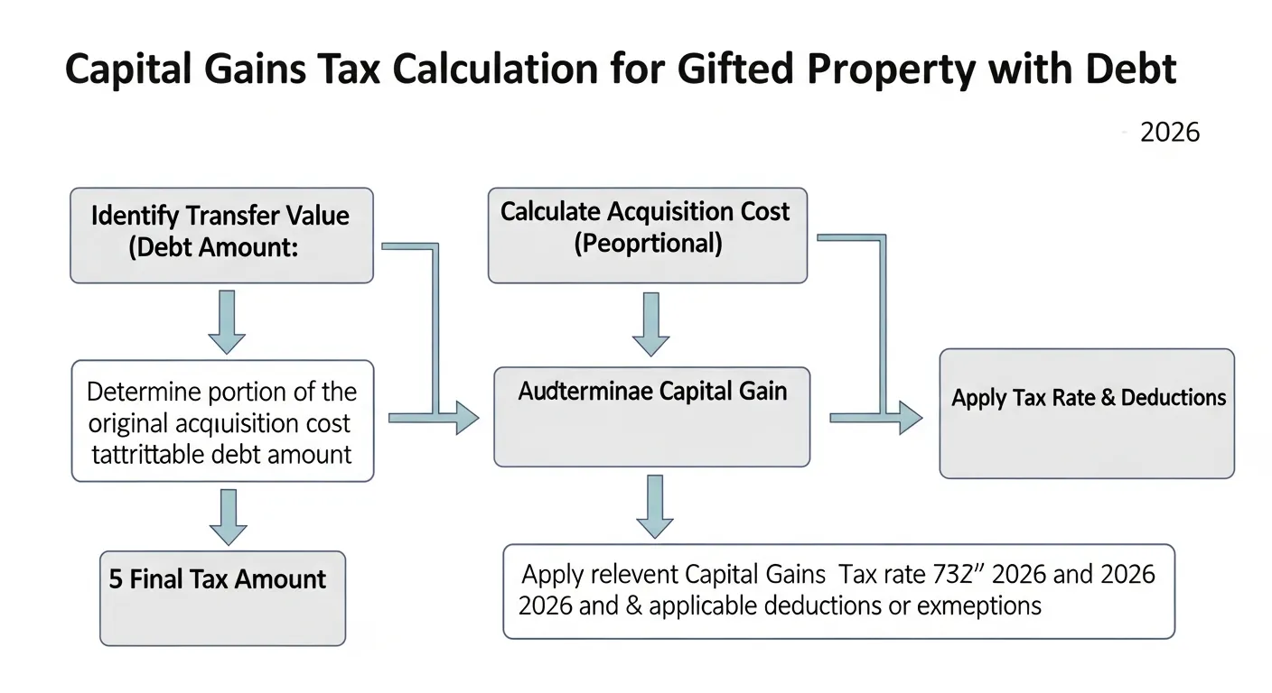 2026년 기준 부동산 부담부증여 양도소득세 계산 절차를 보여주는 플로우차트